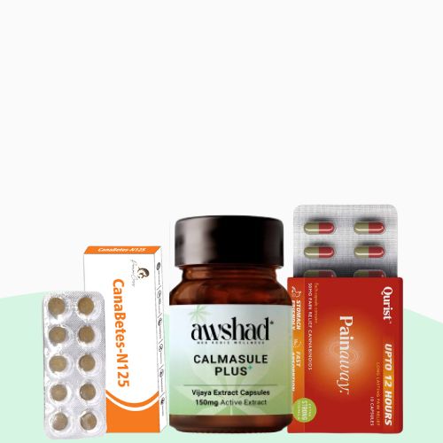 Alt-Text: Sarpagandha Ghan Vati packaging with a box, bottle, and tablet blister pack.