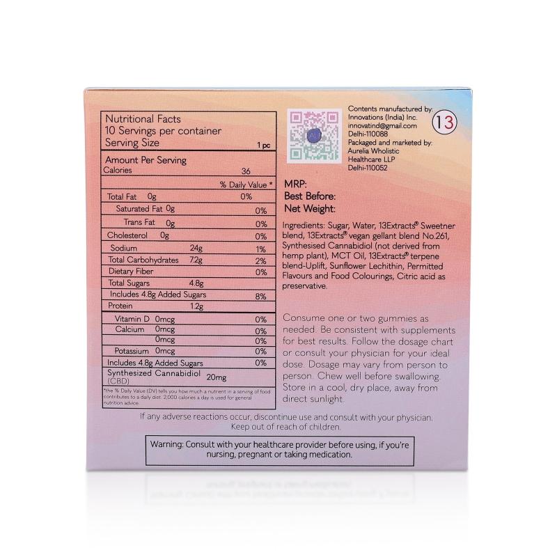 Andyou - Vibe&U Mood Uplift Gummies 200mg CBD + terpenes for good vibes CBD gummies product box nutritional facts details photo listed at cbd shop of india