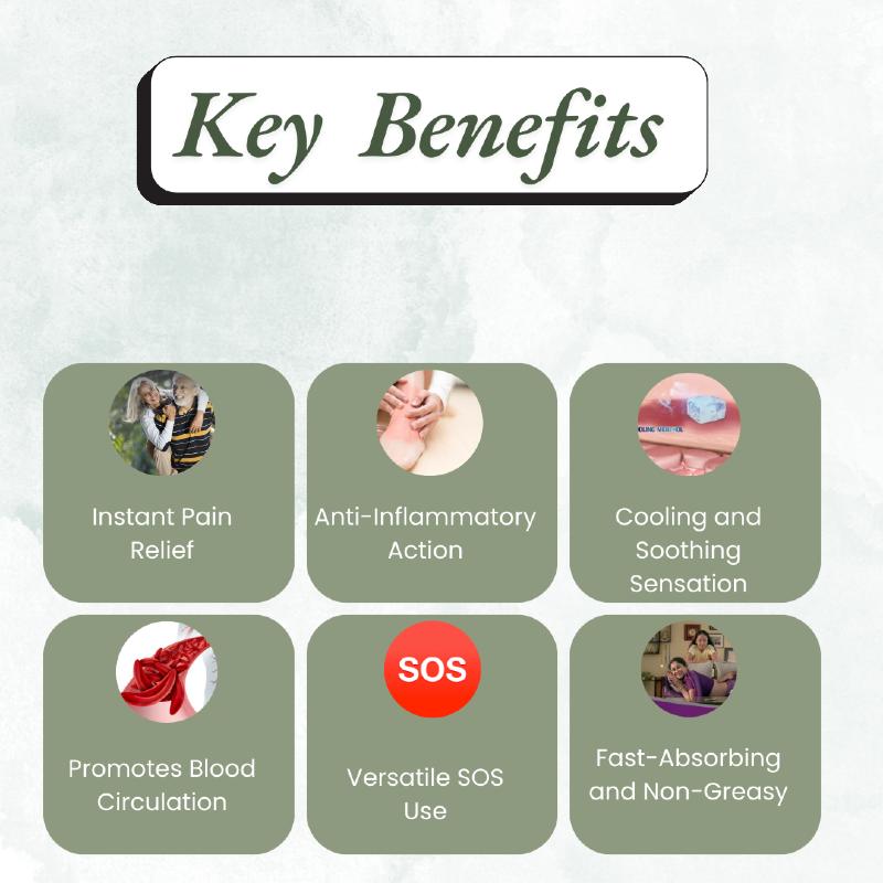Graphic detailing key benefits of CBD oil capsules with images and text.