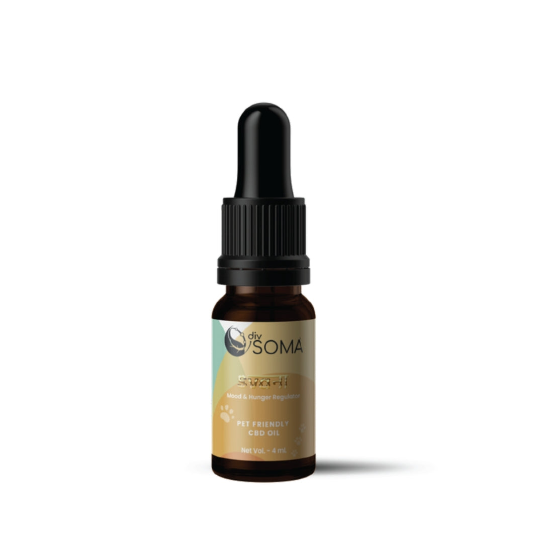 Bottle of DivSoma CBD oil with dropper on a white background
