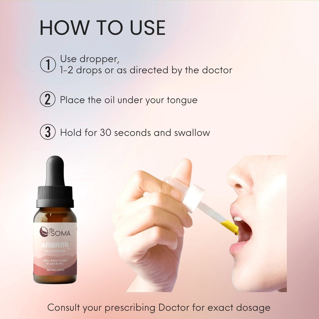 Instructions on how to use a CBD Oil dropper with a bottle labeled 'Soma' on a pink background.