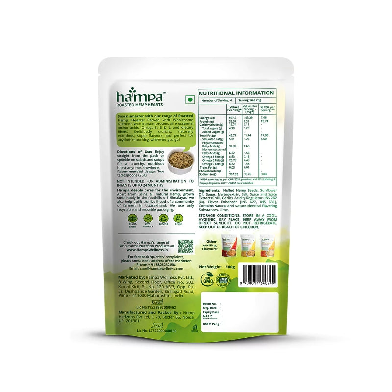 Hemp protein powder package with nutritional information on a white background