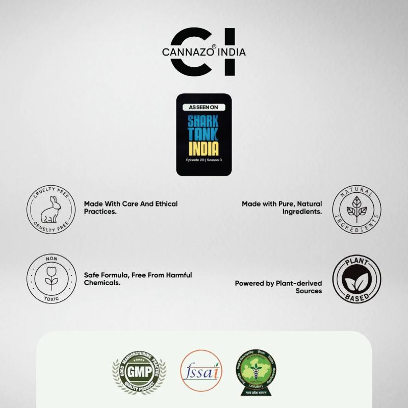 Cannazo India branding with certification logos on a white background