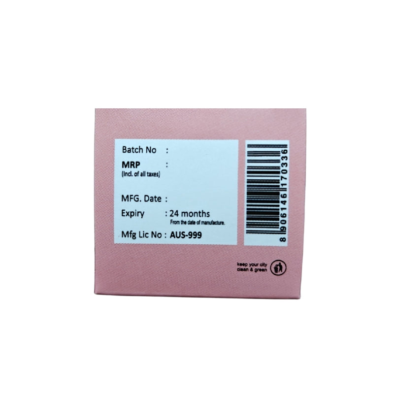 Back of a pink box with product information label on a white background