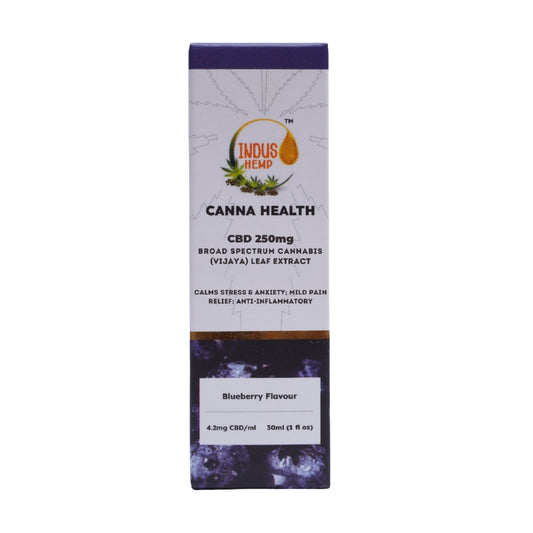 Canna Health CBD product packaging with blueberry flavor on a white background