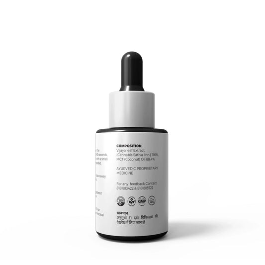 White dropper CBD Oil bottle with black cap on a white background