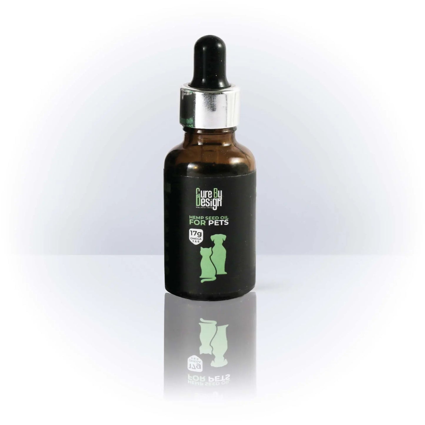 Bottle of pet cbd supplement with dropper on a white background