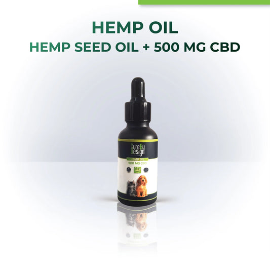 Bottle of hemp CBD oil with 500 mg CBD on a white background
