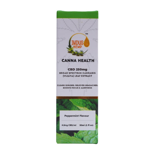 Canna Health CBD product packaging with Indus Hemp branding on a white background