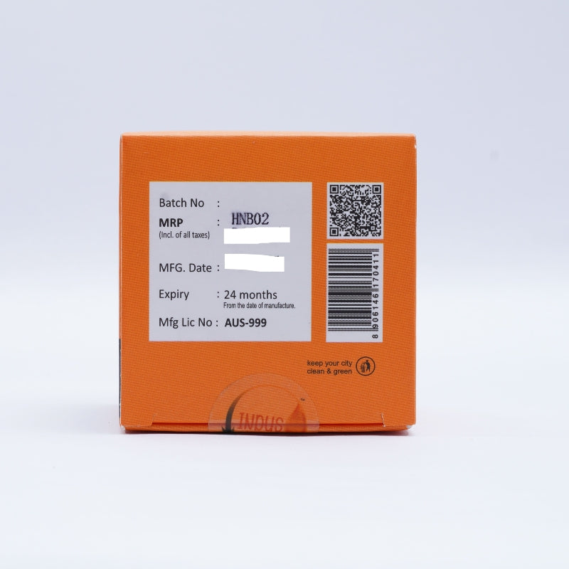 Orange box with a label containing Hemp product details on a white background