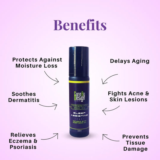 Therapeutic Healing Roll-on - Sleep Assisting with listed benefits on a purple background