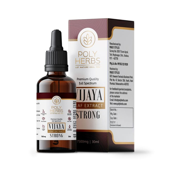PolyHerbs Strong Vijaya Leaf Extract CBD Oil 30ml  product Bottle , listed for sale at cbd shop of india online store
