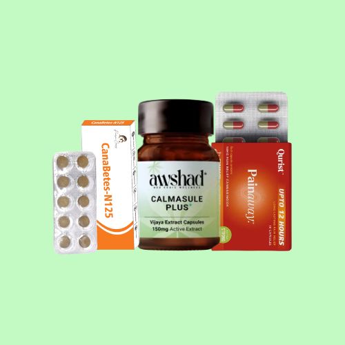 Alt-Text: Sarpagandha Ghan Vati packaging with a box, bottle, and tablet blister pack.