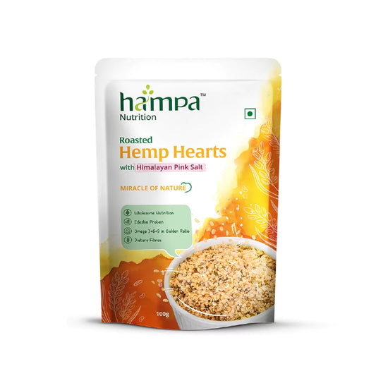 Hampa Nutrition Roasted Hemp Hearts packaging with a white background