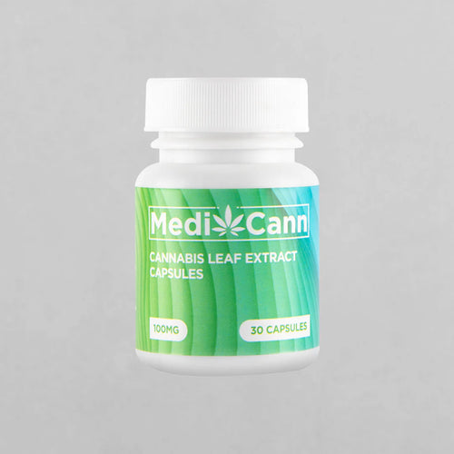 a bottle of medicann cannabis leaf extract capsules