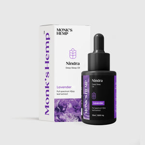Monk's Hemp Nindra Deep Sleep Oil bottle and packaging on a white background