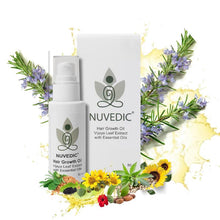 Load image into Gallery viewer, &quot;Nuvedic Hair Growth Oil bottle and box with vijaya extract and herbal elements.&quot;


