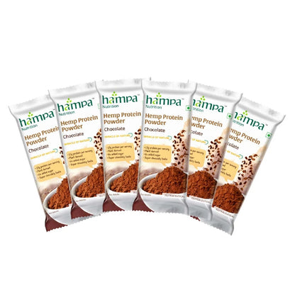 Packets of Hampa Hemp Protein Powder Chocolate flavor on a white background