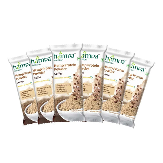 Pack of Hampa Hemp Protein Powder packages on a white background