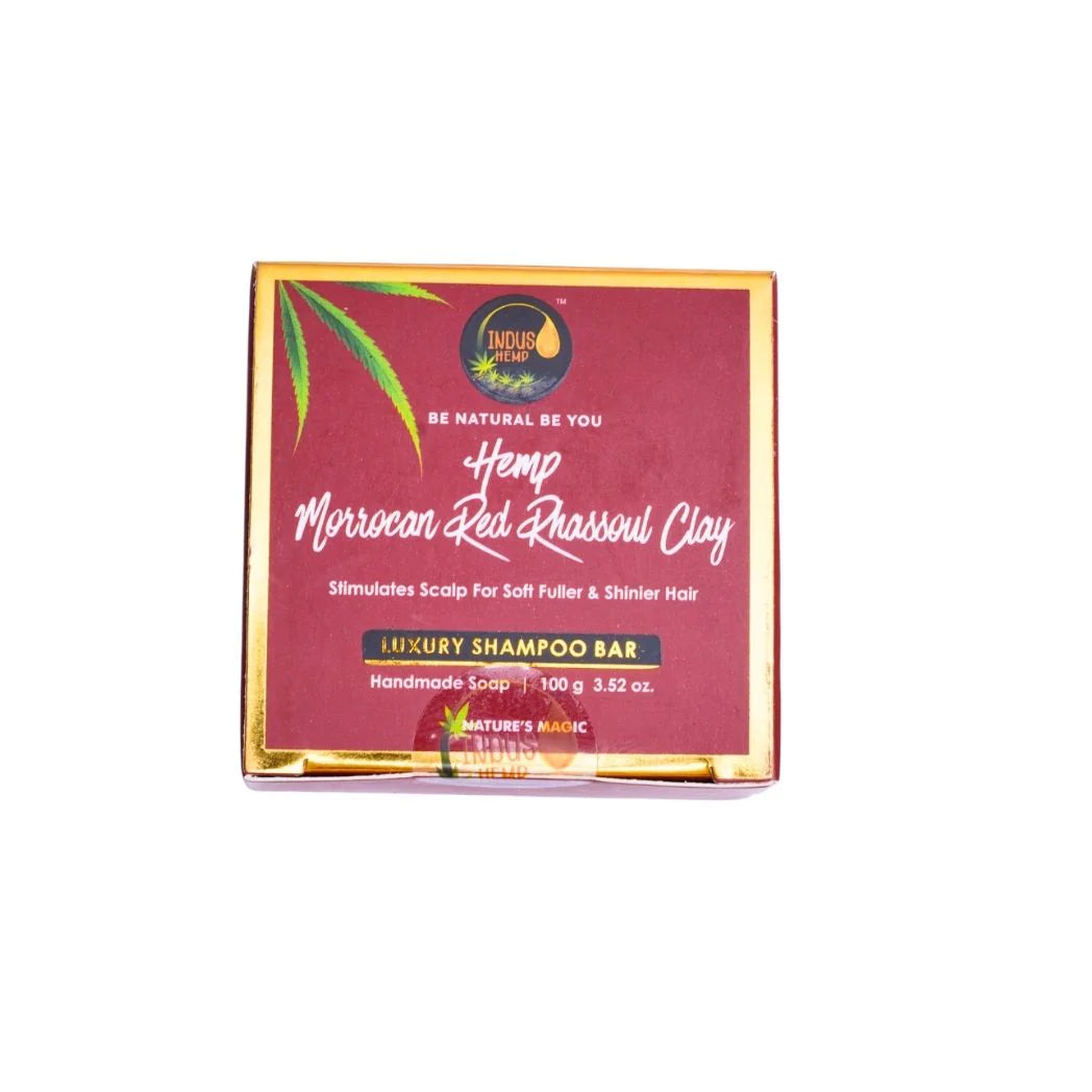 Box of Hemp Moroccan Red Rhassoul Clay Luxury Shampoo Bar on a white background