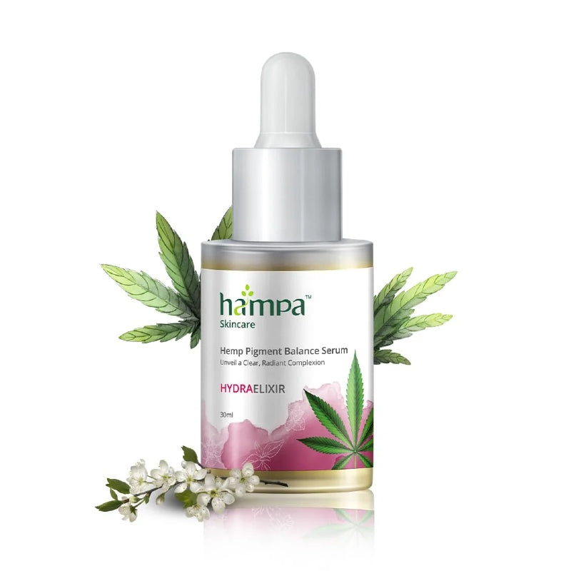 Hampa Hemp skincare serum bottle with dropper on a white background