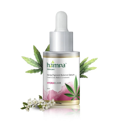 Hampa Hemp skincare serum bottle with dropper on a white background