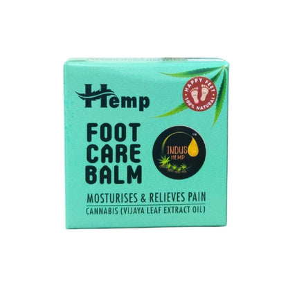 Hemp foot care balm packaging with branding on a white background