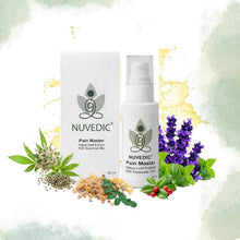 Load image into Gallery viewer, NUVEDIC Pain Master cbd oil product bottle with herbal and plant elements.

