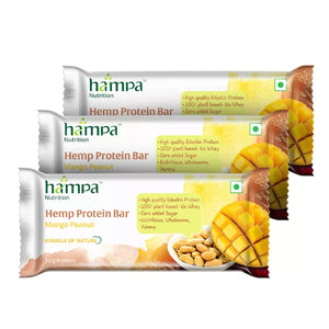 Hampa Hemp Protein Bar Mango Peanut flavor packaging on a white background