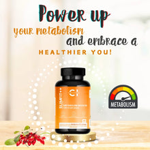 Load image into Gallery viewer, Bottle of Slimfit++ Metabolism Booster supplement with promotional text and a metabolism gauge.
