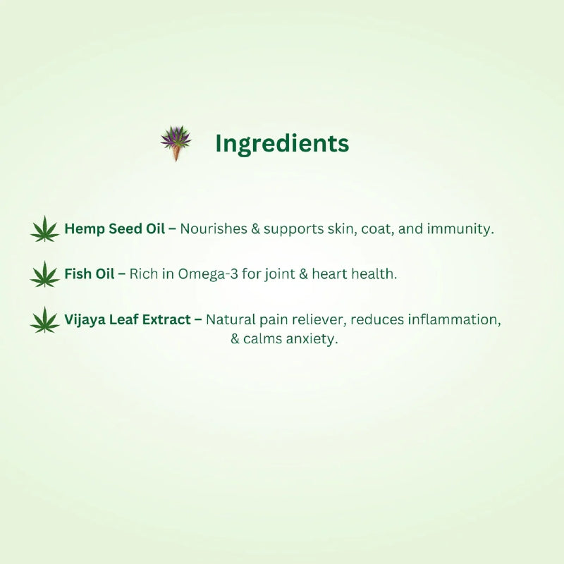 List of ingredients with corresponding benefits on a light green background