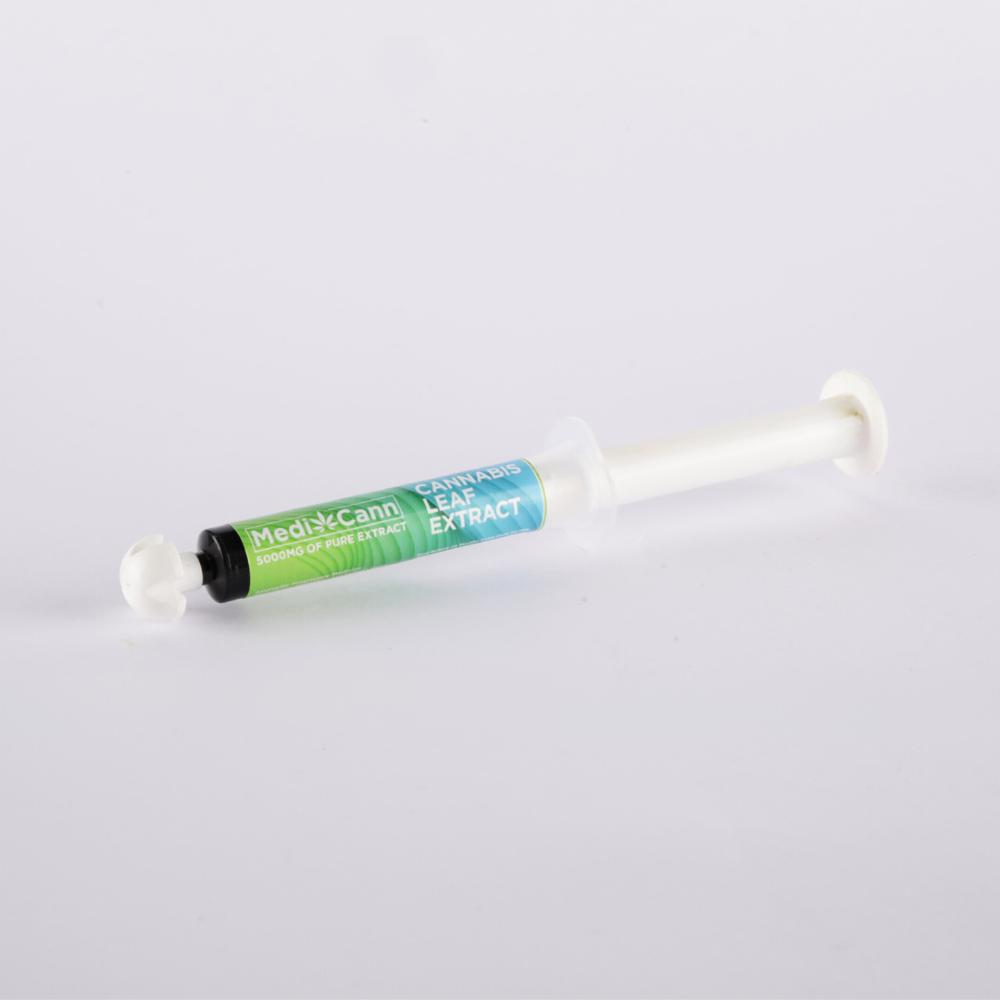 Medicann's 5000mg cannabis extract filled in syringe.