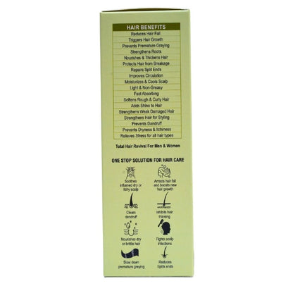 Hemp Hair care product packaging with text on hair benefits and usage instructions.