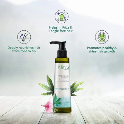 Hemp hair care product with text on a light background