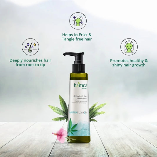 Hemp hair care product with text on a light background