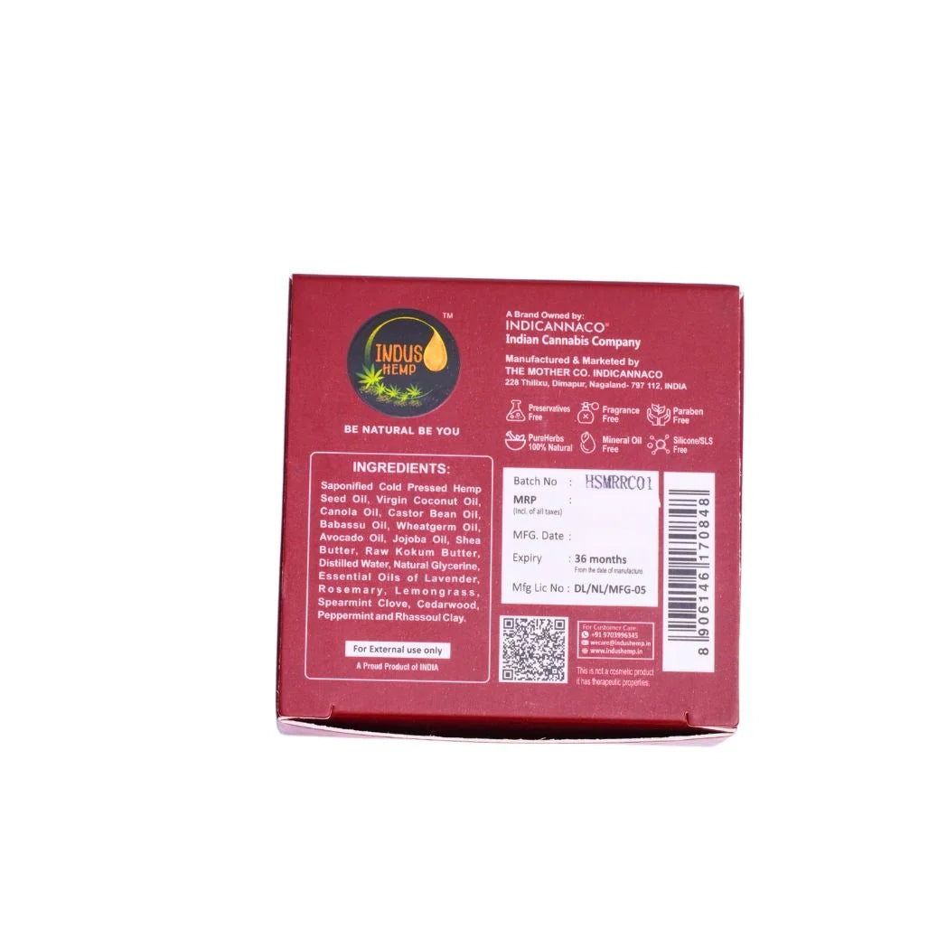 Back of a red box with branding and text on a white background