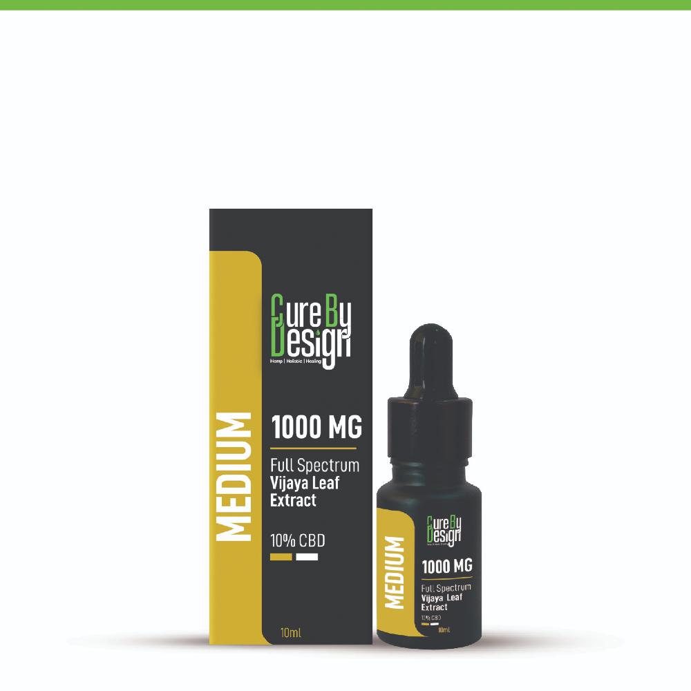 CBD product packaging with 'Cure by Design' branding on a white background