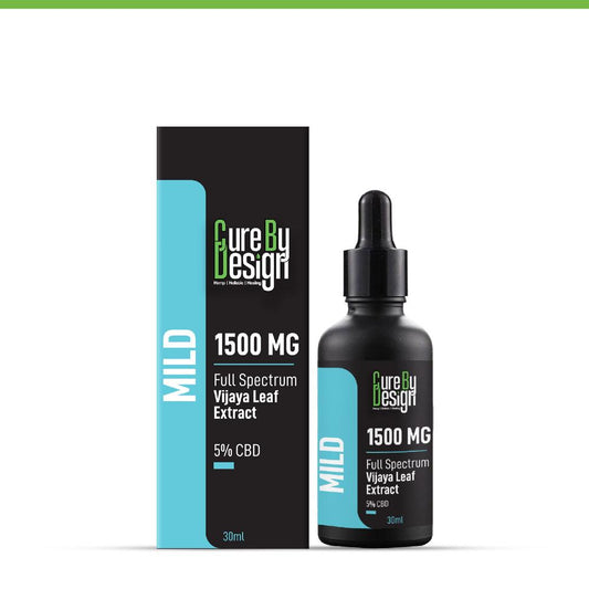 CBD oil bottle and packaging with 'Cure By Design' branding on a white background