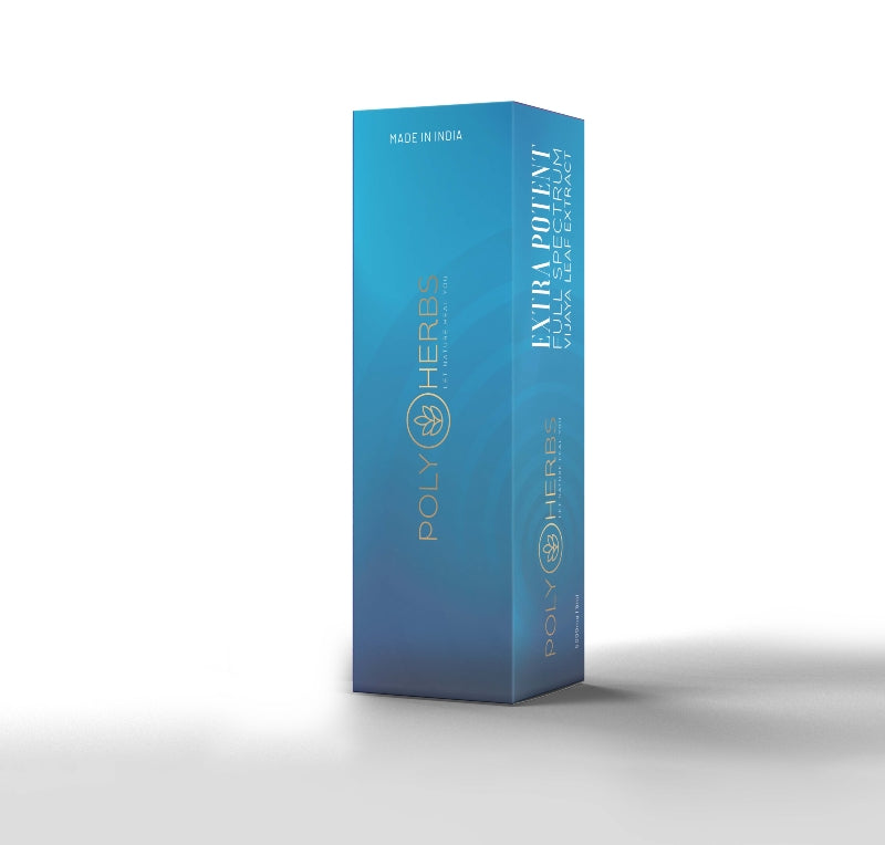 Blue box with 'Poly Herbs' branding on a white background