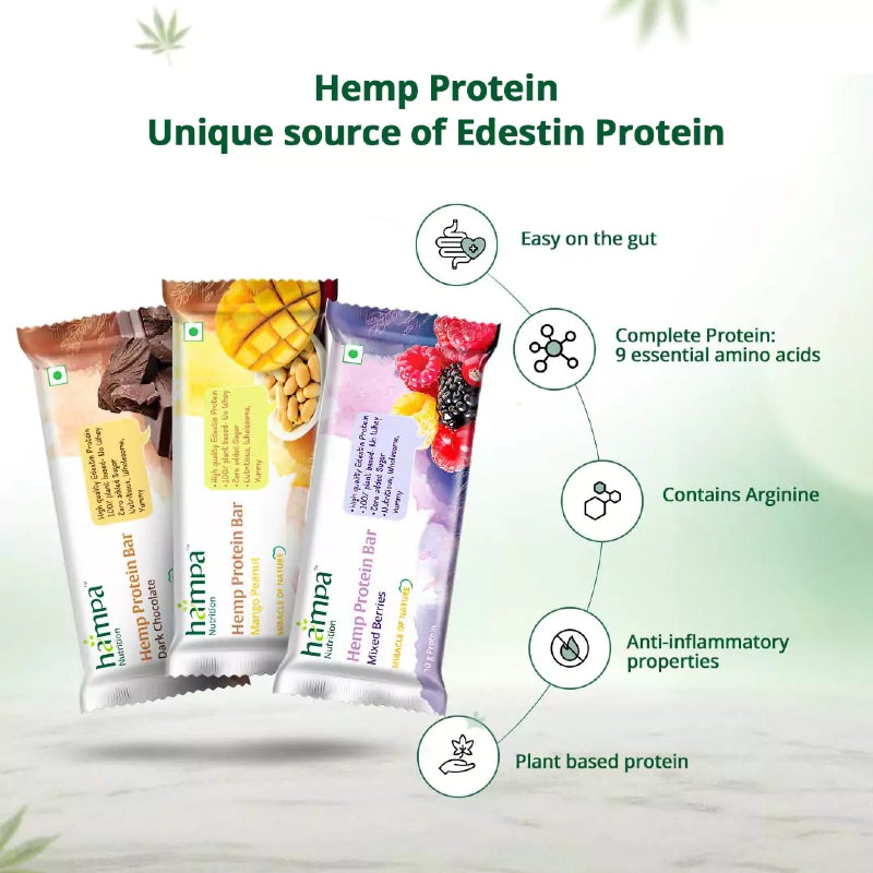 Hemp protein bars with health benefits on a light green background