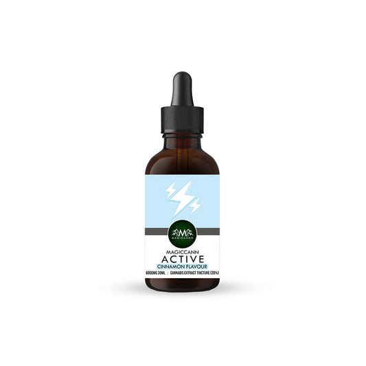 Brown dropper bottle with a black cap and a label with lightning bolt design.