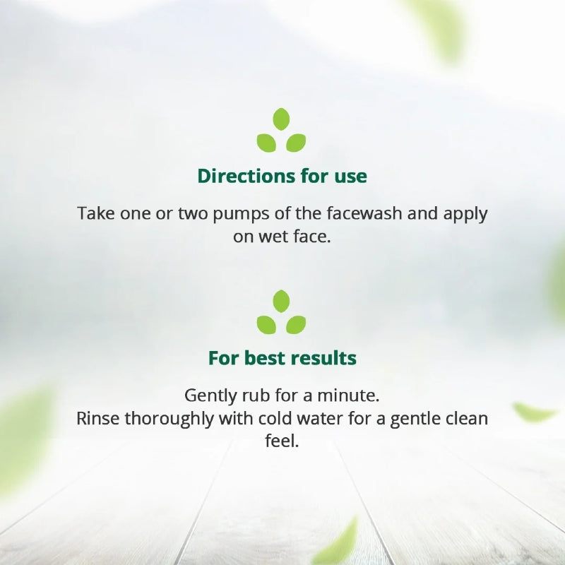 Directions for use of a facewash with green text and symbols on a white background.