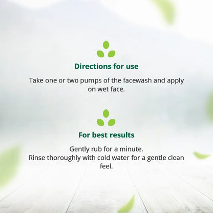 Directions for use of a facewash with green text and symbols on a white background.