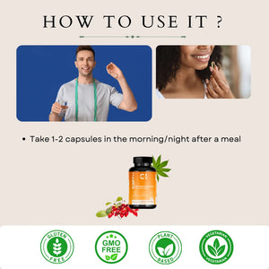 Instructional guide with photos on how to use cbd capsules and product details.

