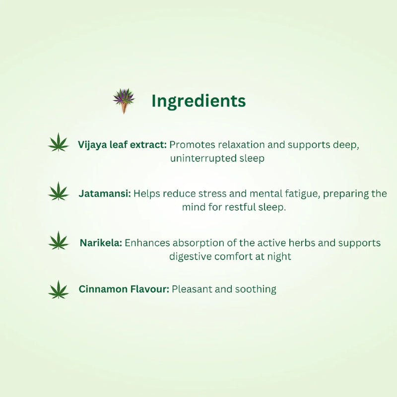 List of ingredients with cannabis leaf icons on a light green background