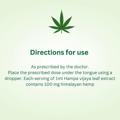 Directions for use of Hampa Hemp Vijaya leaf extract on a light green background