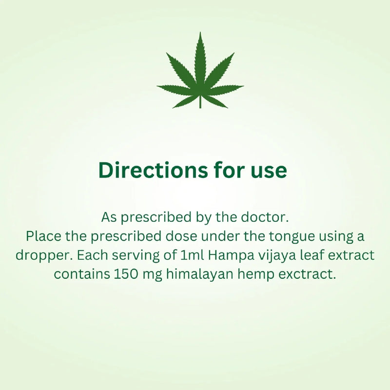 Directions for use of Hampa Vijaya leaf extract on a light green background