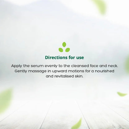 Hemp Serum application directions with a green leaf logo on a light background