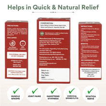 Load image into Gallery viewer, An advertisement for a natural CBD pain relief product detailing its composition, benefits, and usage instructions.
