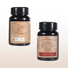 Load image into Gallery viewer, Two black bottles cannazo cbd capsules with labels showing composition and dosage instructions.
